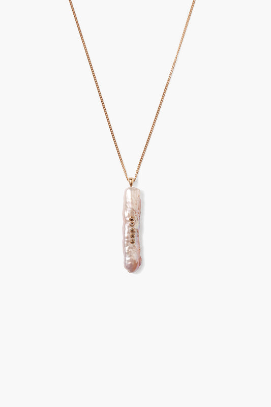 14k Gold Necklace with Pink Pearl Design