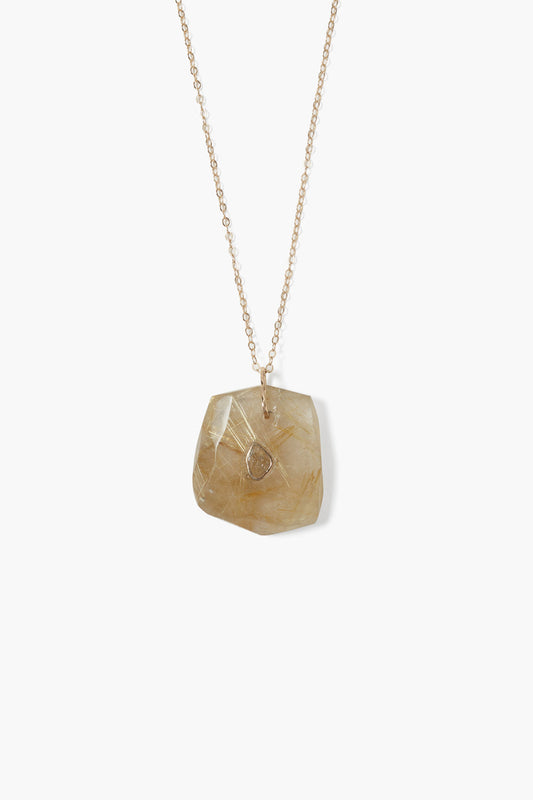 14k Gold Necklace with Rutilated Quartz