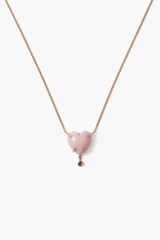 14k Gold Heart Necklace with Pink Opal