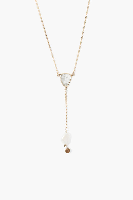 14k Lariat Necklace with White Pearl Mix