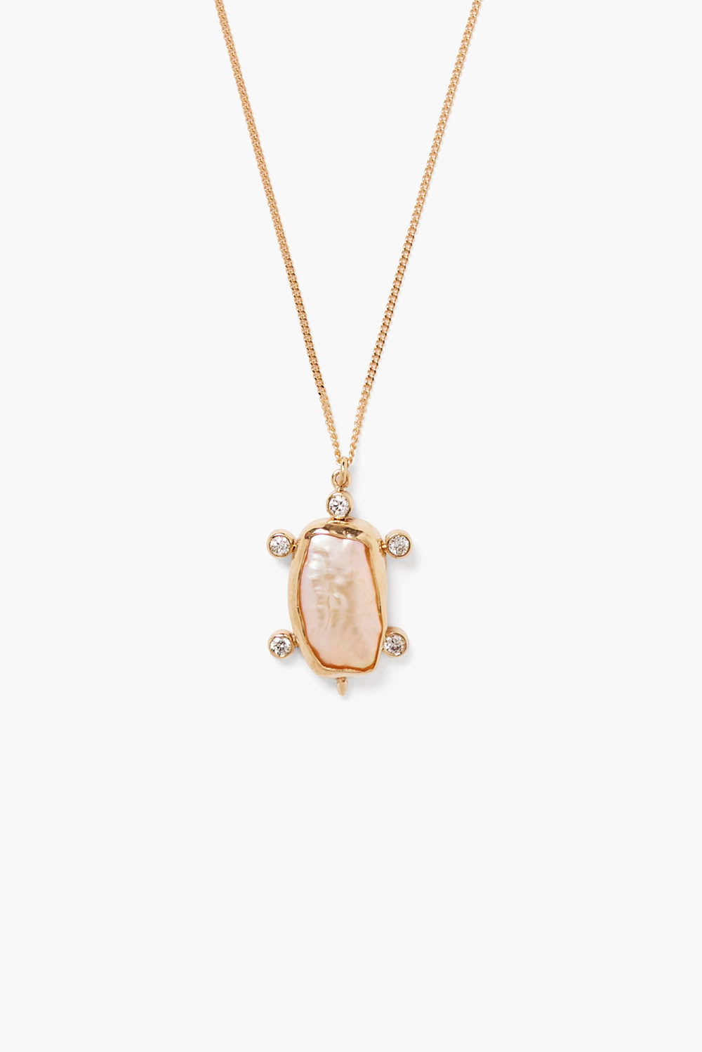 Turtle Necklace with Peach Pearl in 14k Gold