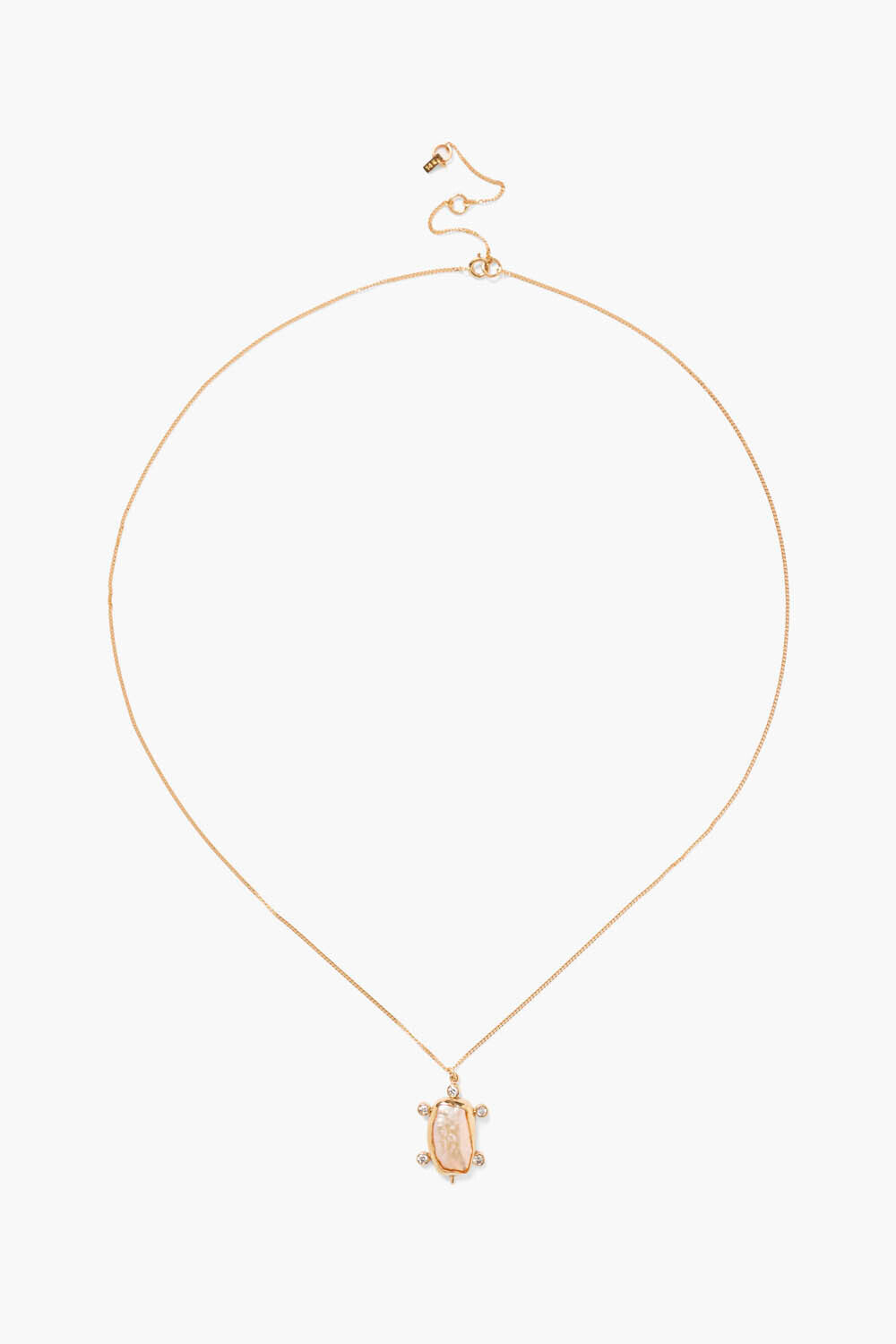 Turtle Necklace with Peach Pearl in 14k Gold