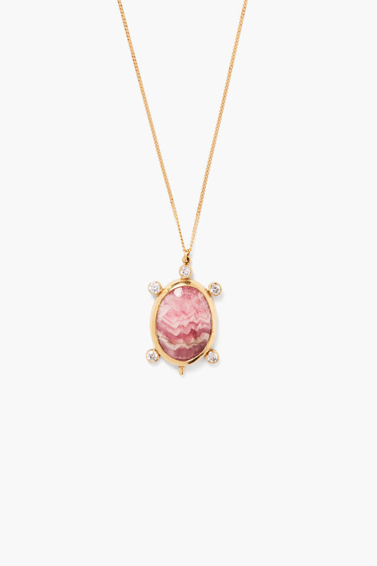 14k Gold Turtle Necklace with Rhodochrosite