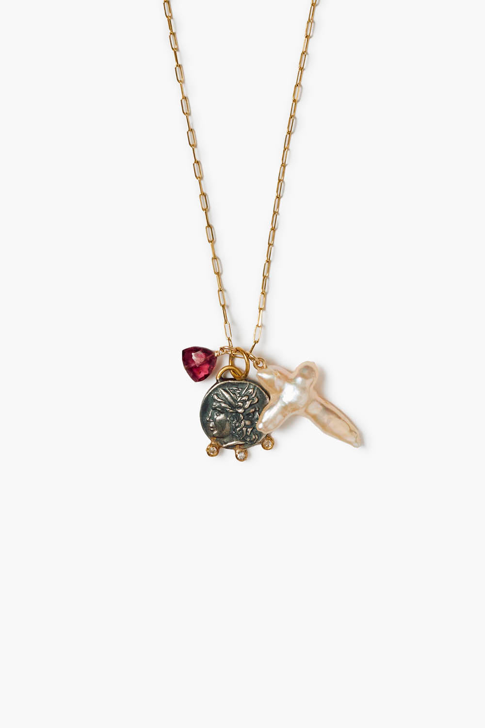 14k Charm Necklace with Janus Design