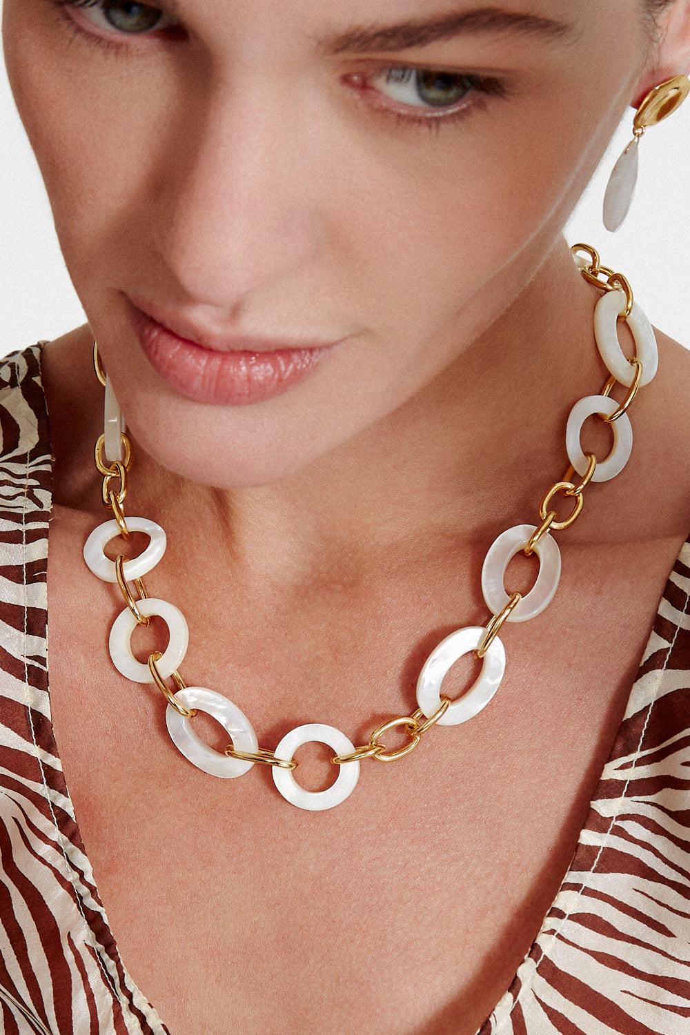 White Mother of Pearl Mariner Chain Link Necklace