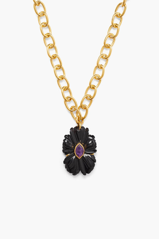 Black Agate Magnolia Style Necklace