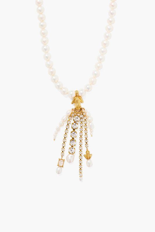 White Pearl Cascade Necklace in Elegant Design