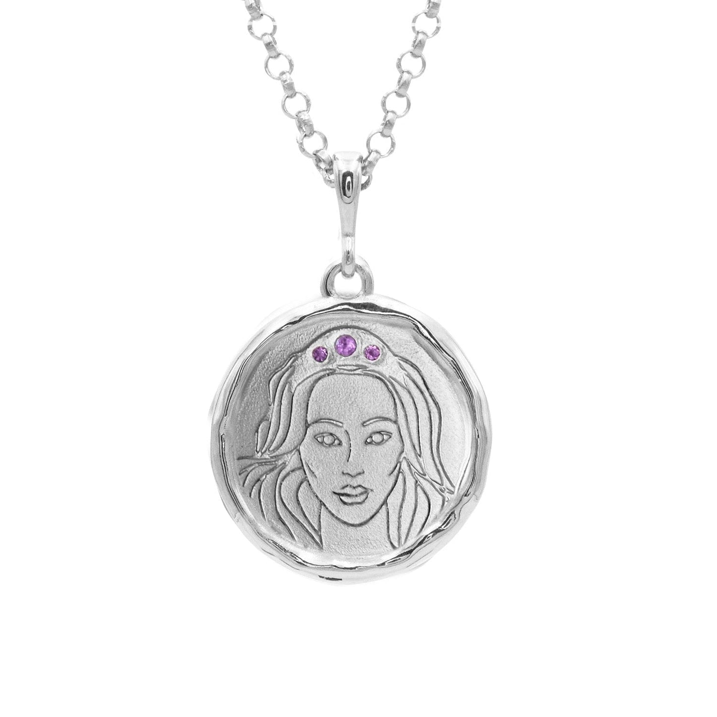 Triple Amethyst Medallion Necklace in Silver