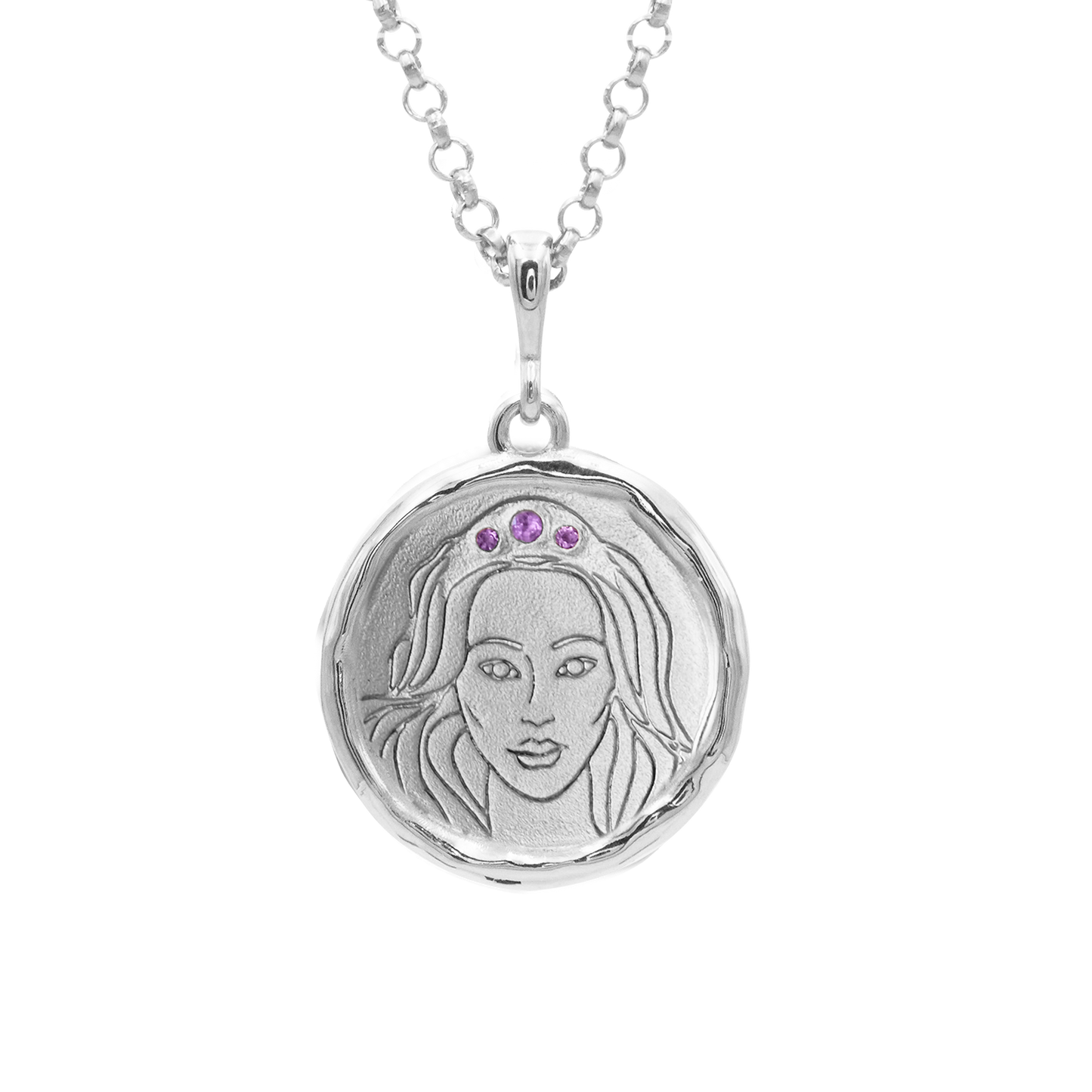 Triple Amethyst Medallion Necklace in Silver