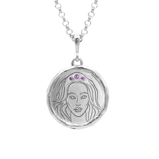 Triple Amethyst Medallion Necklace in Silver