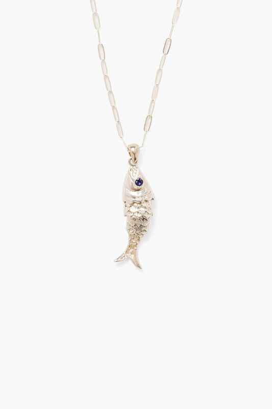 Blue Topaz Koi Design Necklace in Silver