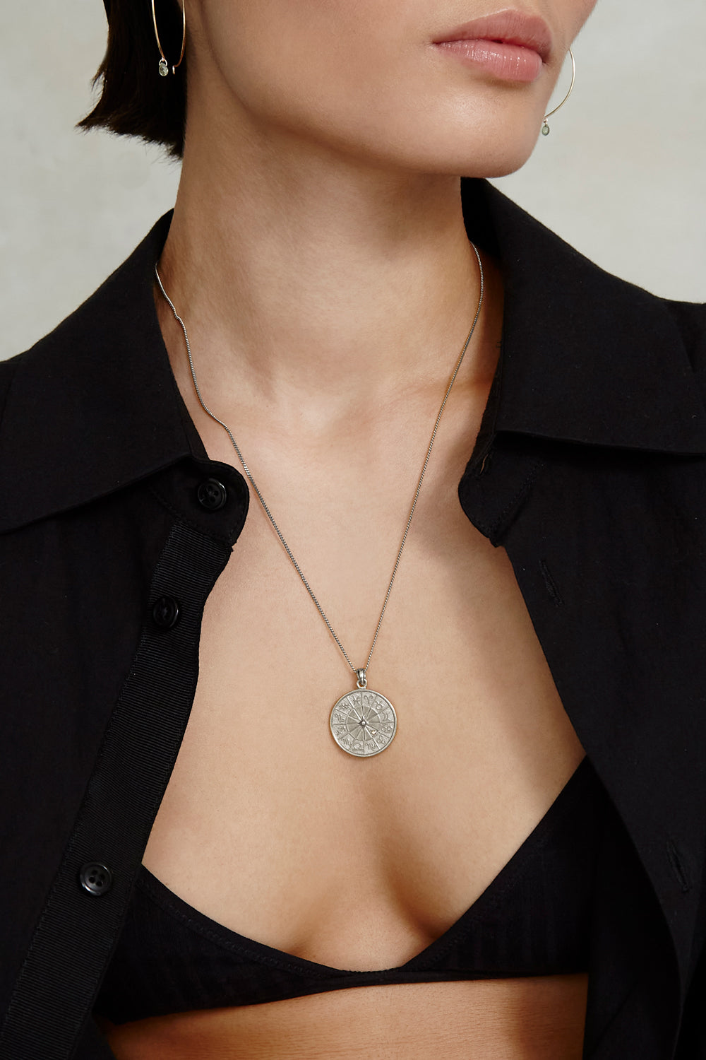 Zodiac Coin Necklace in Silver with Diamonds