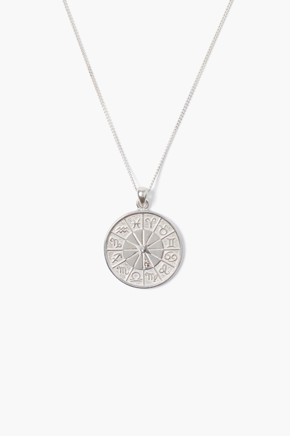 Zodiac Coin Necklace in Silver with Diamonds