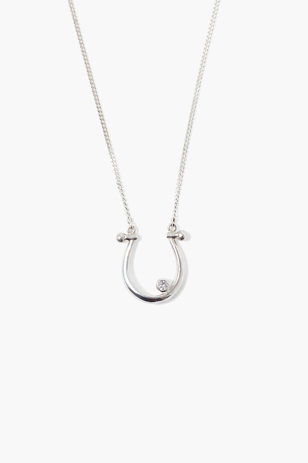 Silver Diamond Horseshoe Pendant Necklace