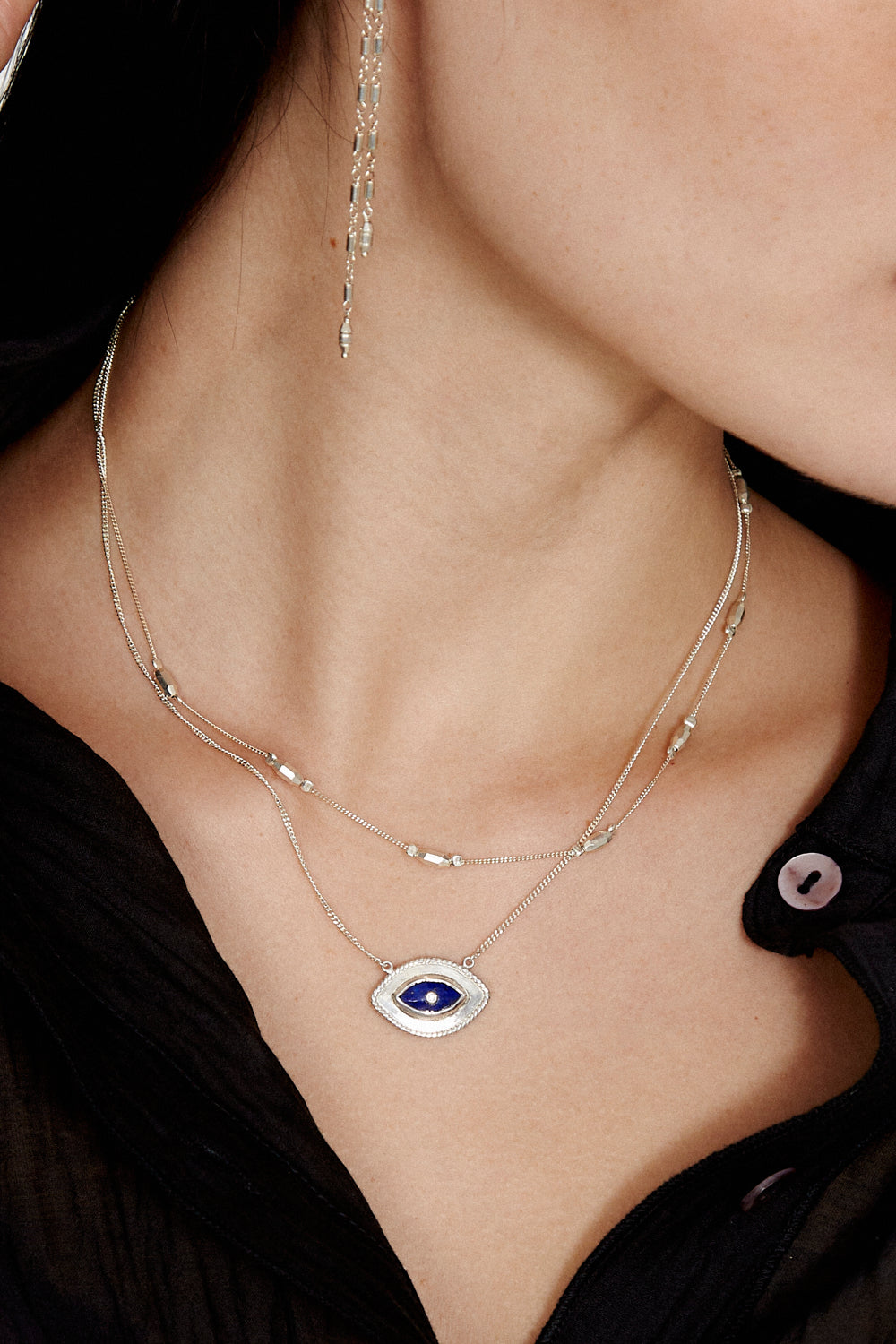 Evil Eye Necklace in Lapis Stone