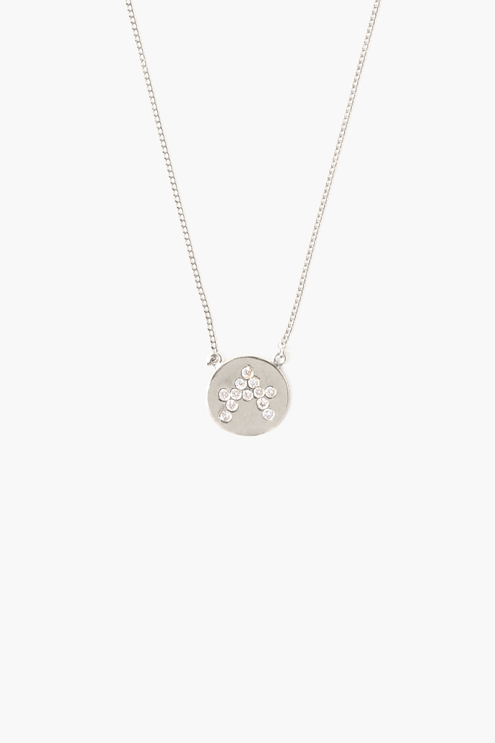 Silver Initial Coin Necklace with Diamond