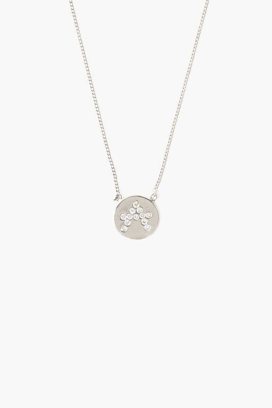 Silver Initial Coin Necklace with Diamond