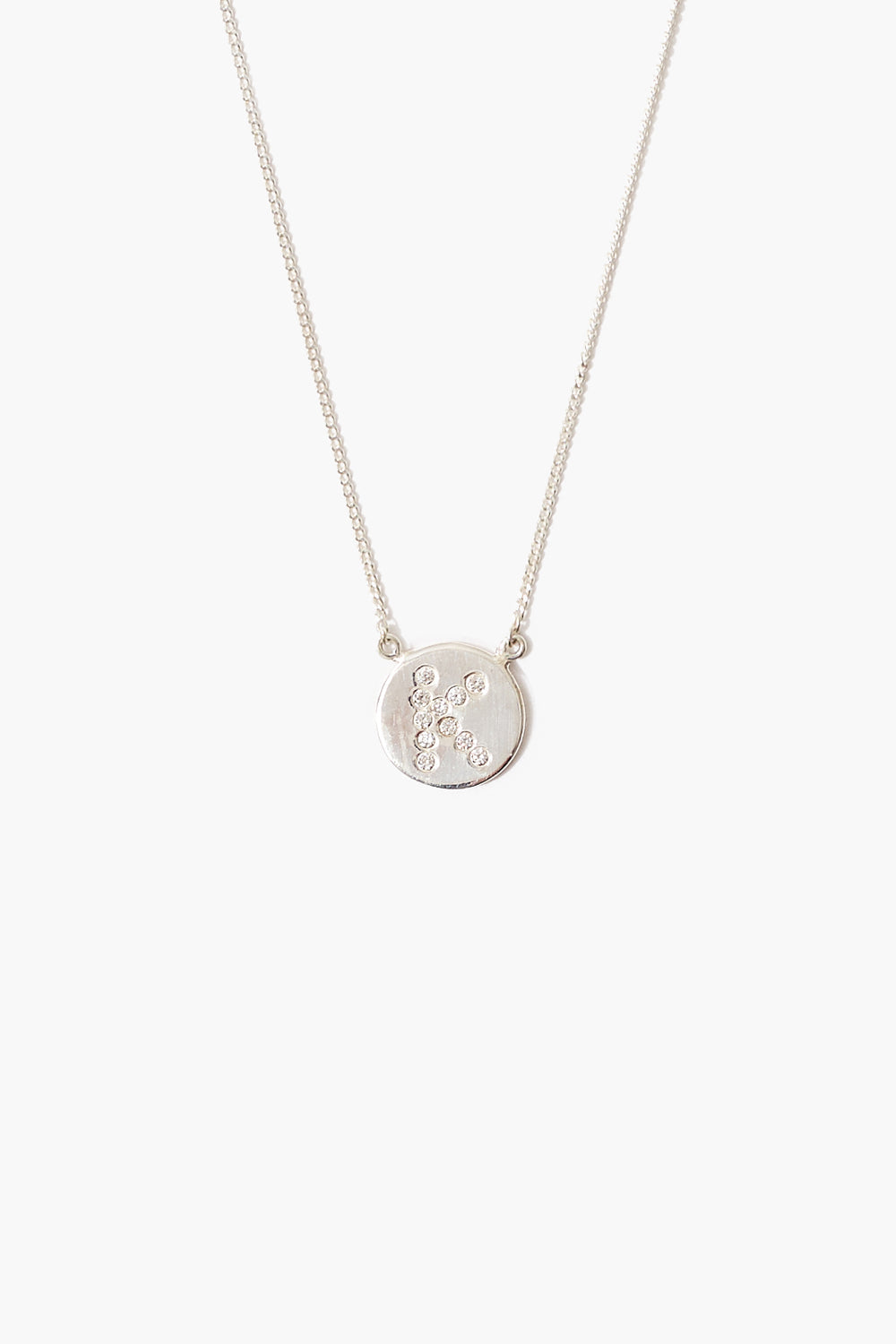 Silver Initial Coin Necklace with Diamond