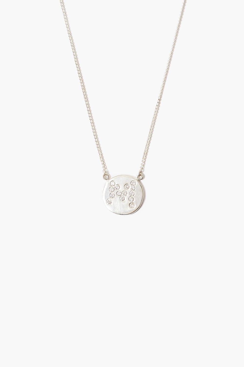 Silver Initial Coin Necklace with Diamond