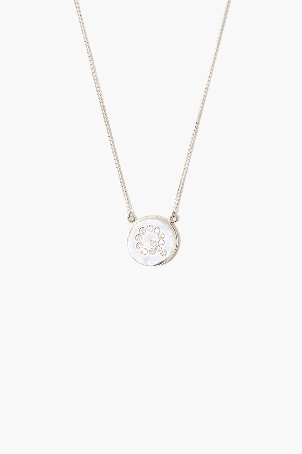 Silver Initial Coin Necklace with Diamond