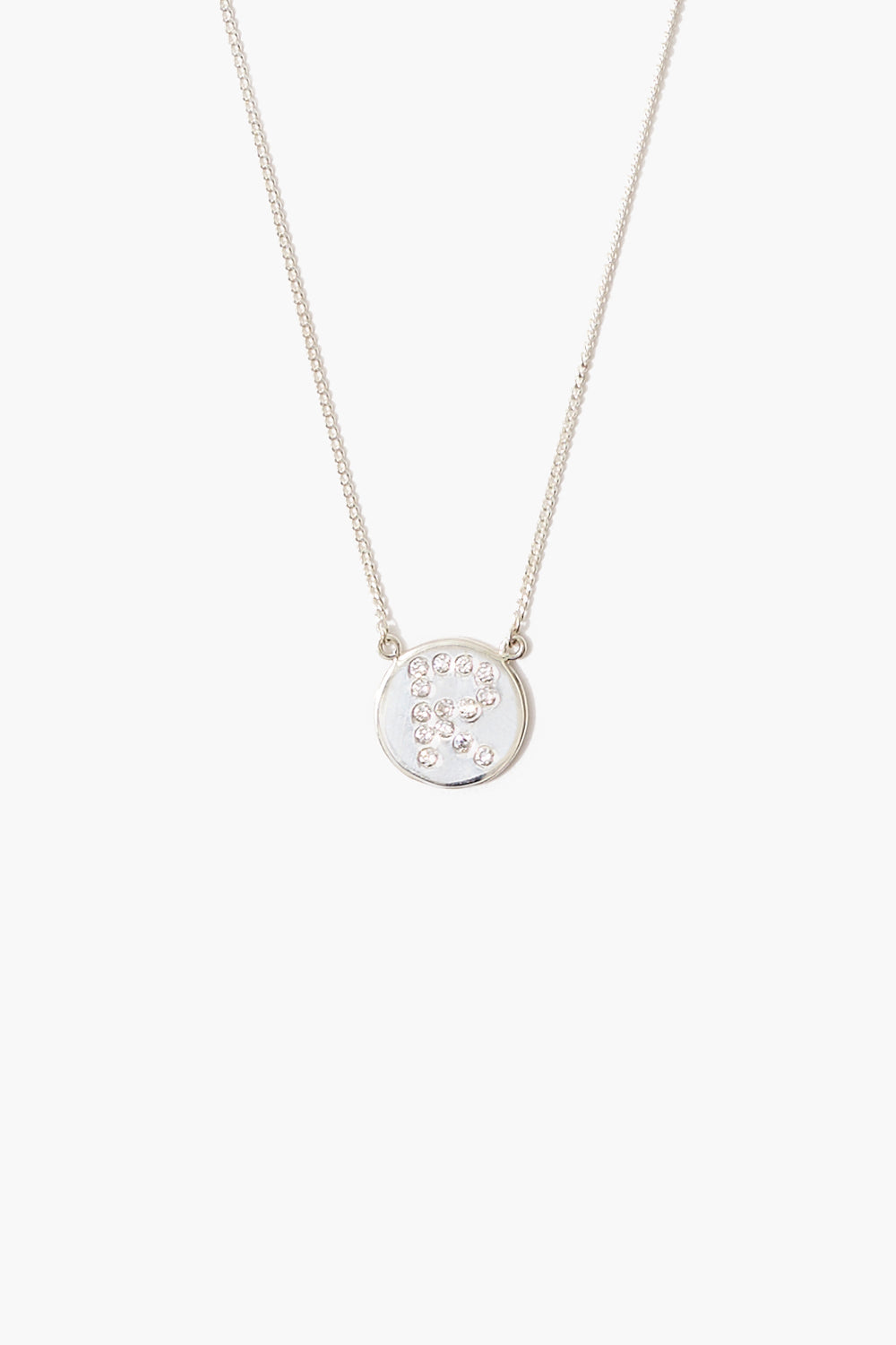 Silver Initial Coin Necklace with Diamond