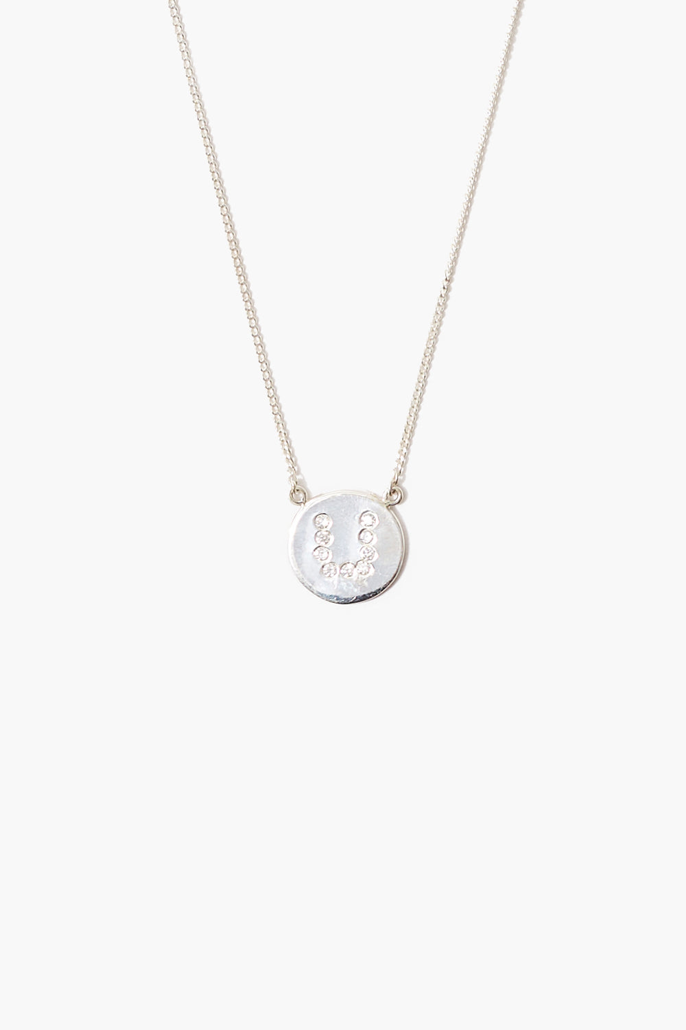 Silver Initial Coin Necklace with Diamond