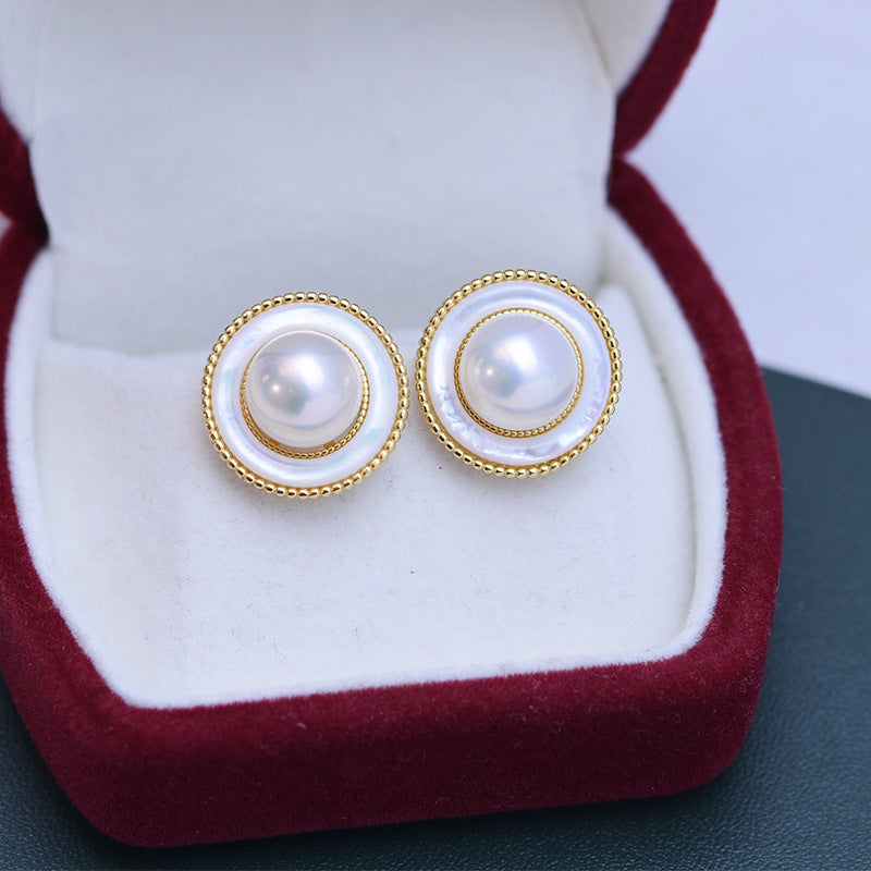 Freshwater Pearl Round Earrings in Elysia Design