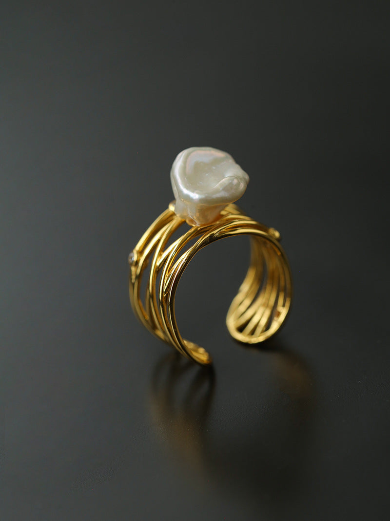 Multi-layer Baroque Pearl Ring in Elegant Design