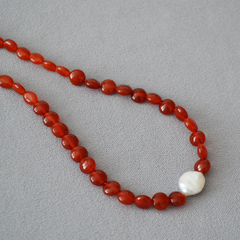 Baroque Necklace and Bracelet in Red Onyx