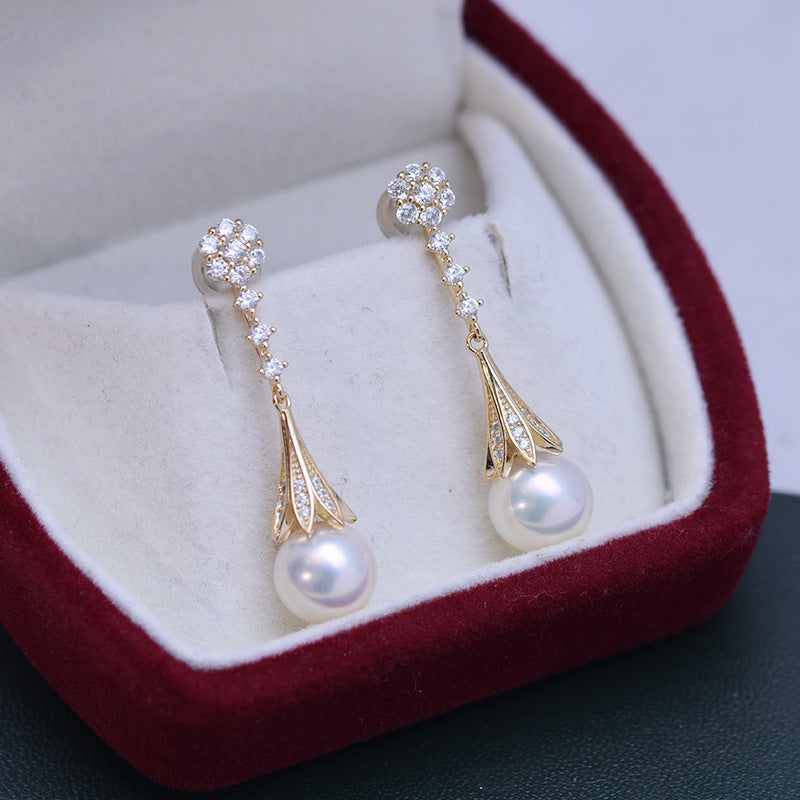 Freshwater Pearl and CZ Daisy Earrings