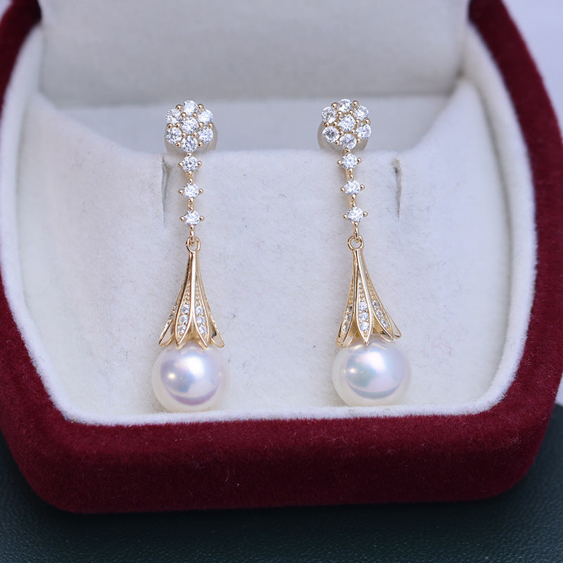 Freshwater Pearl and CZ Daisy Earrings