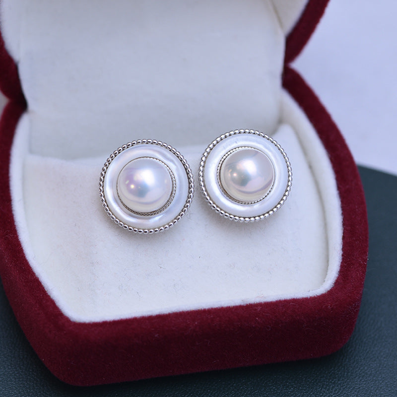 Freshwater Pearl Round Earrings in Elysia Design