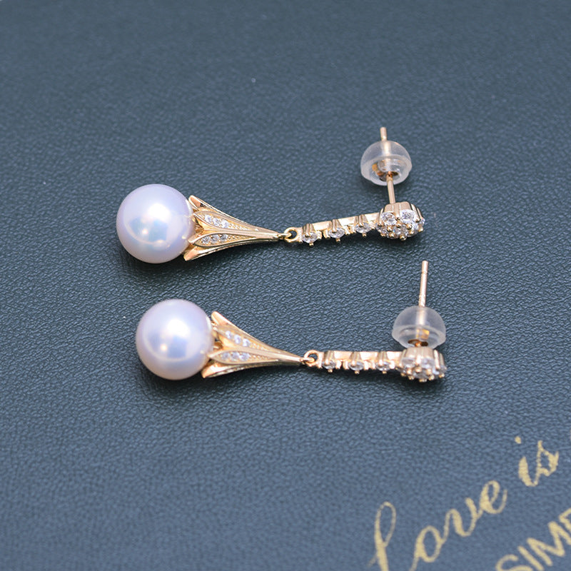 Freshwater Pearl and CZ Daisy Earrings