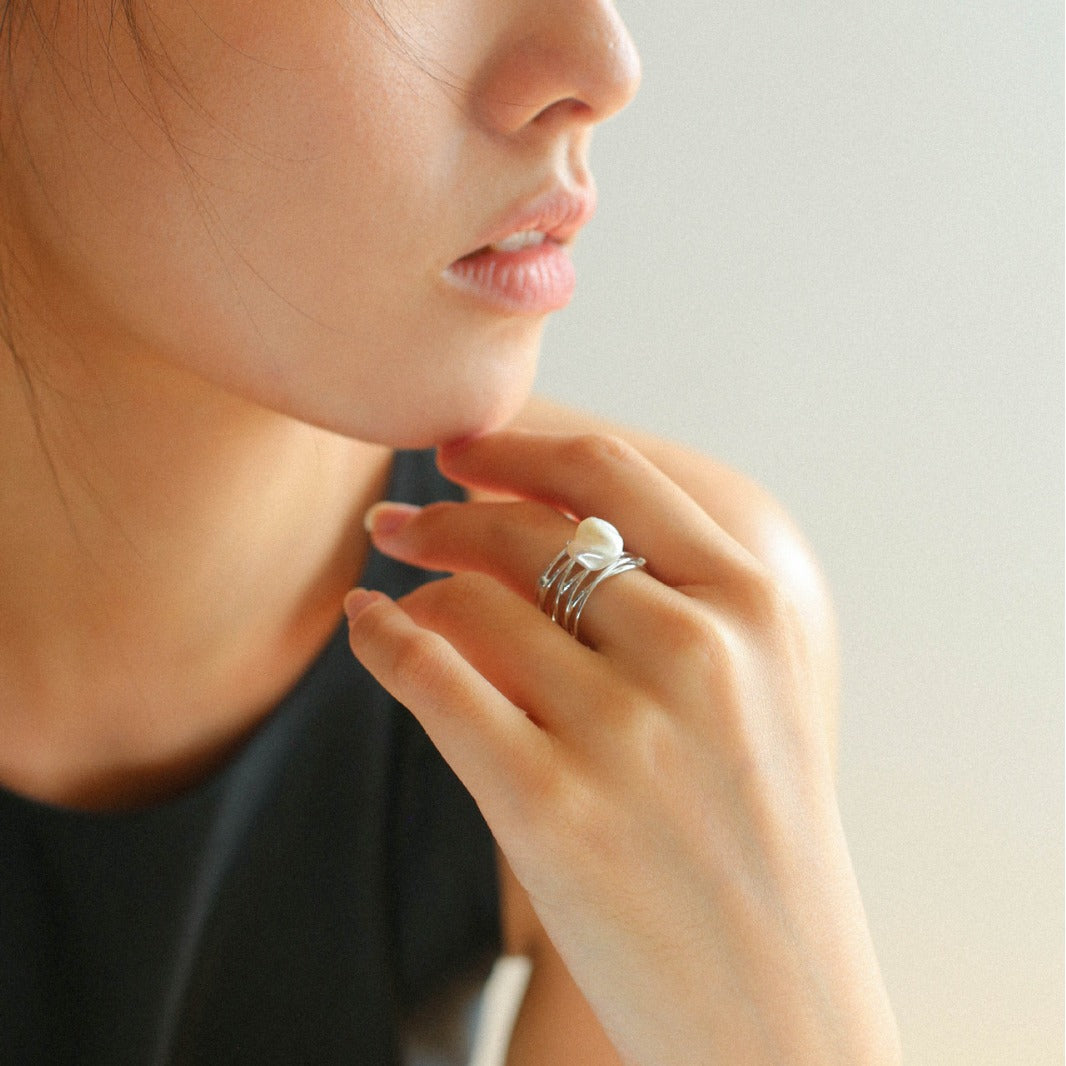 Multi-layer Baroque Pearl Ring in Elegant Design