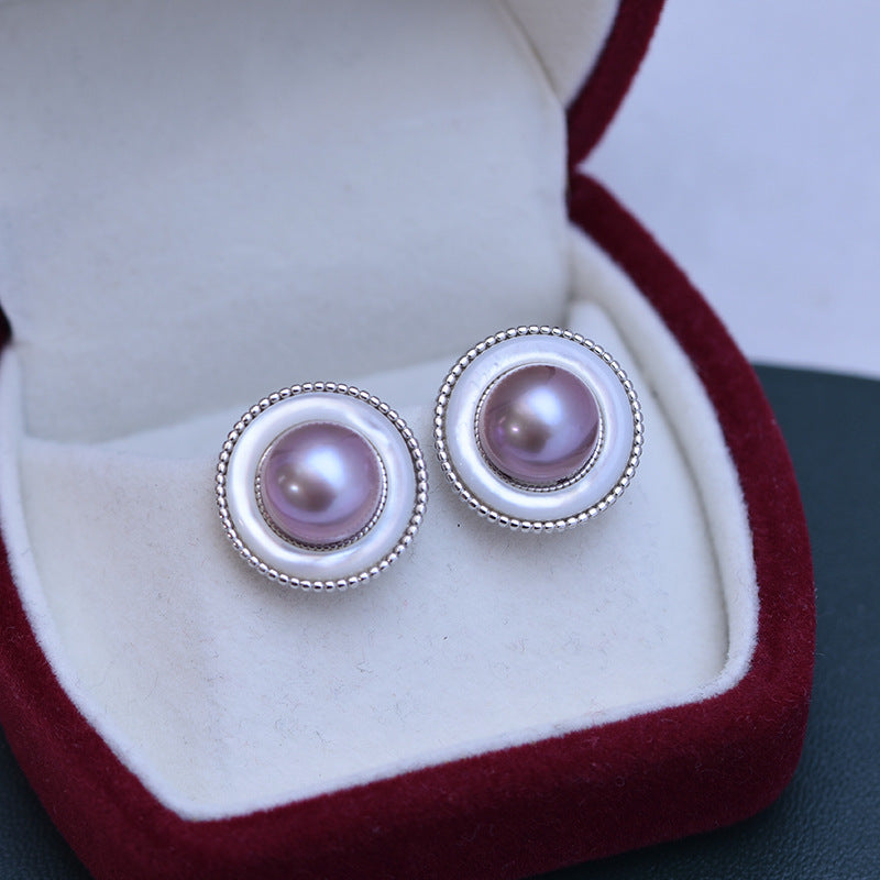 Freshwater Pearl Round Earrings in Elysia Design