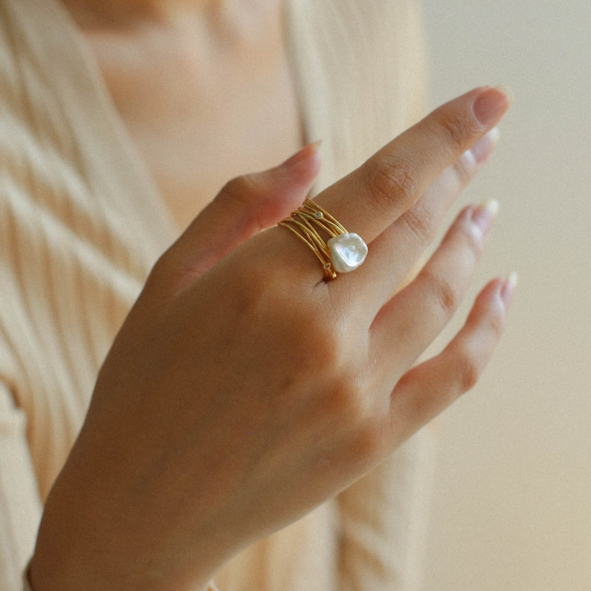 Multi-layer Baroque Pearl Ring in Elegant Design