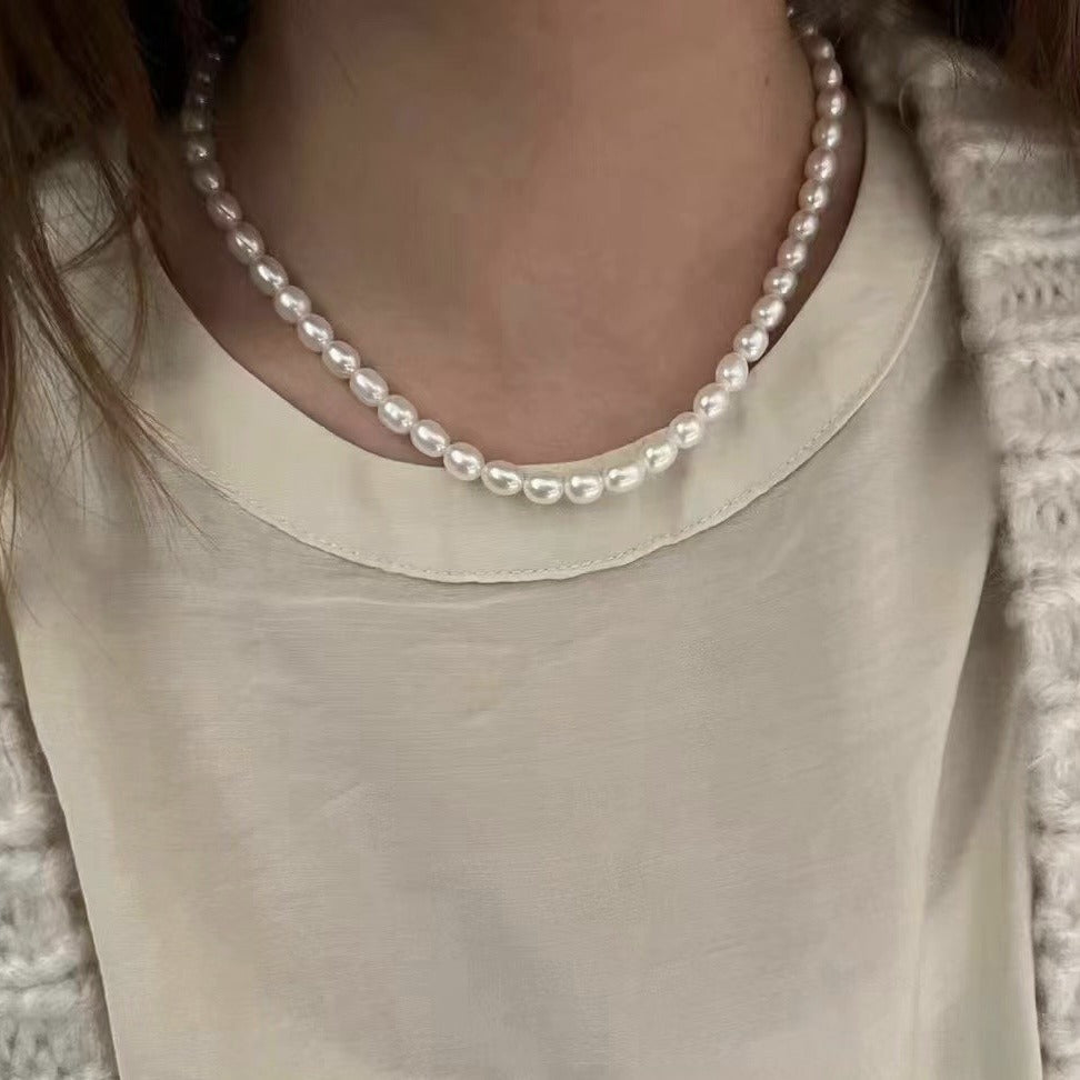 Removable Pendant Necklace with Rice Pearls