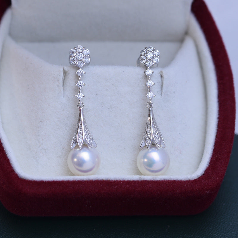 Freshwater Pearl and CZ Daisy Earrings