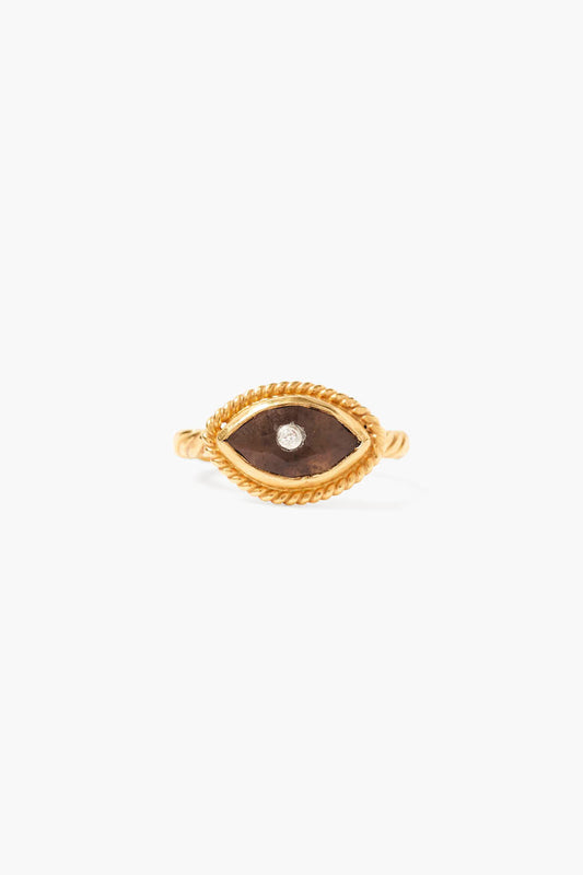 Smoky Quartz Twist Evil Eye Ring