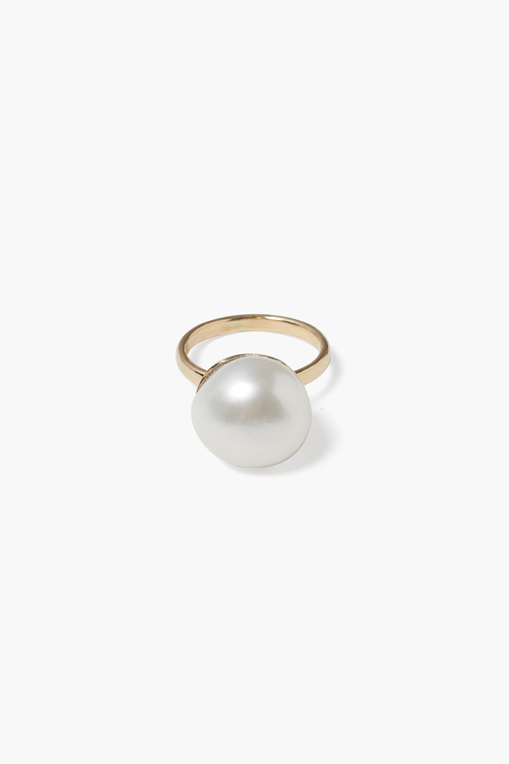 Monaco Style 14k Gold Ring with White Pearl