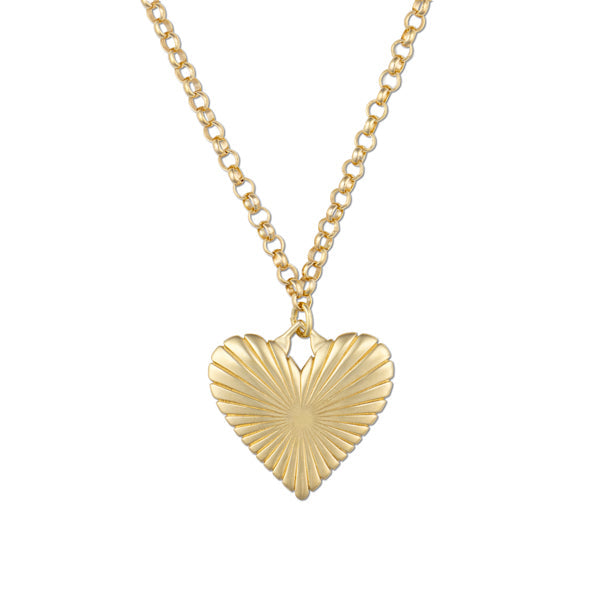 Ribbed Heart Necklace in Gold Finish