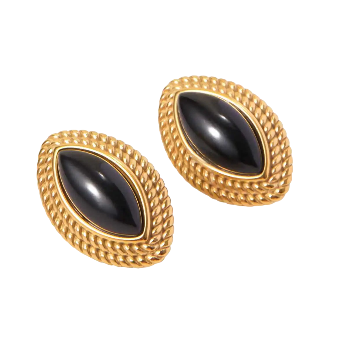 Geometric Stud Earrings with Vintage Onyx Design