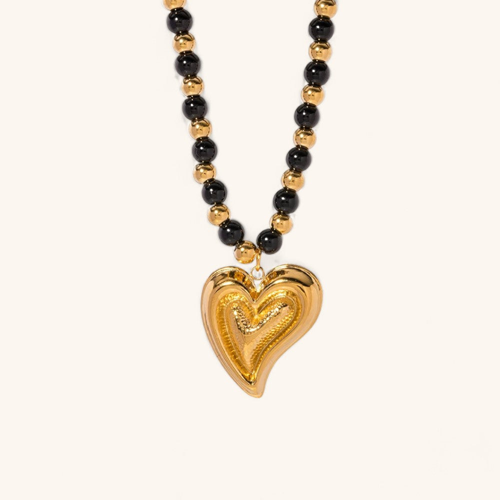 Half Heart Black Agate Pendant Necklace