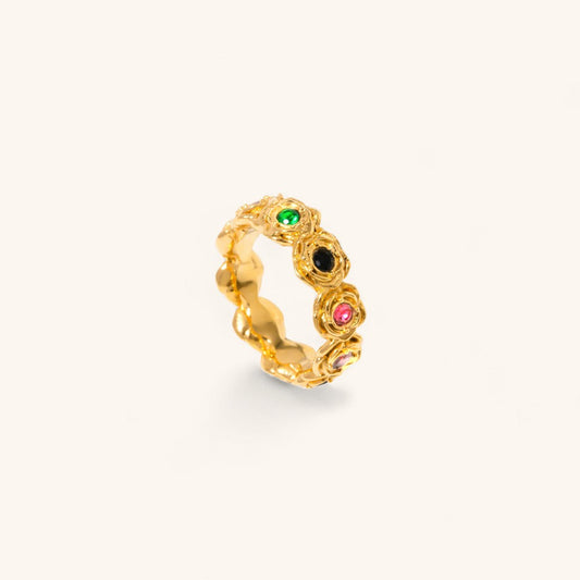 Gold Ring with Rose Cubic Zirconia Design