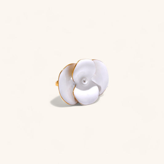 White Enamel Floral Design Ring