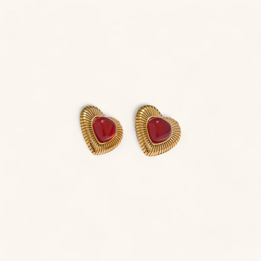 Red Agate Heart Charm Earrings for Women