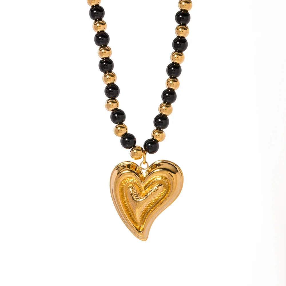 Half Heart Black Agate Pendant Necklace