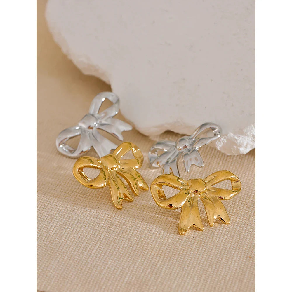 Stylish Stainless Steel Bow Stud Earrings