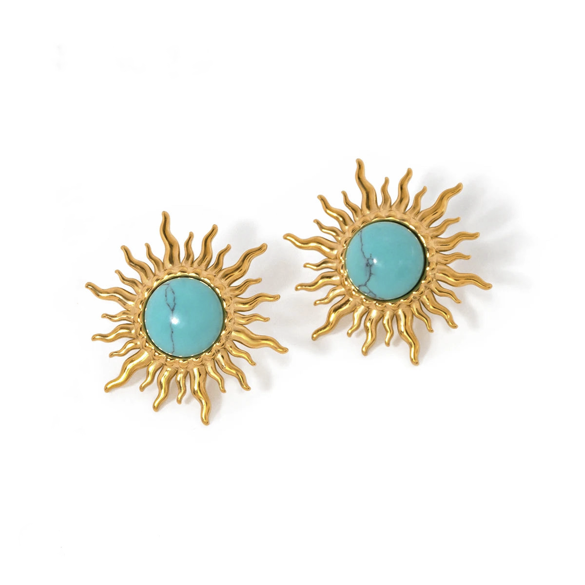 Turquoise Sunflower Ear Clips in Gold