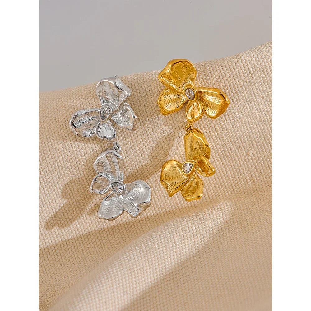 Floral Bow Design Waterproof Drop Earrings